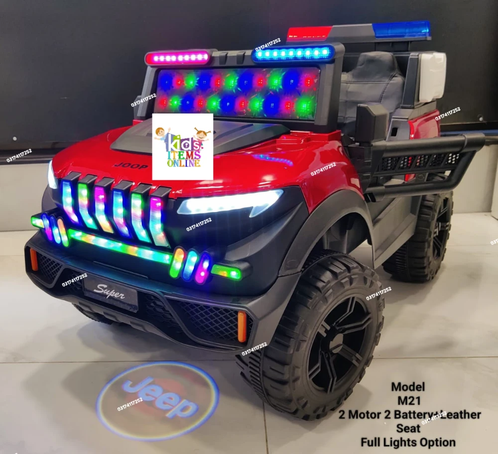 Model M21 Kids Electric Police Jeep with 3 Motors, Double Battery & Leather Seat