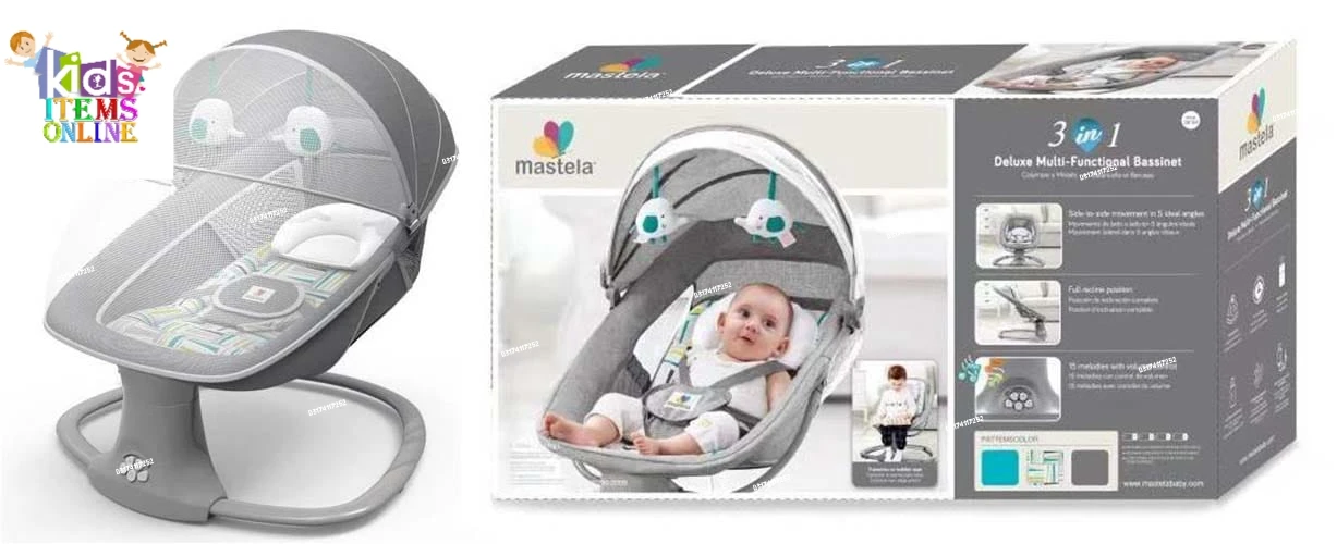 Mastela 3-in-1 Premium Electric Baby Swing, Rocker & Bassinet with Remote Control