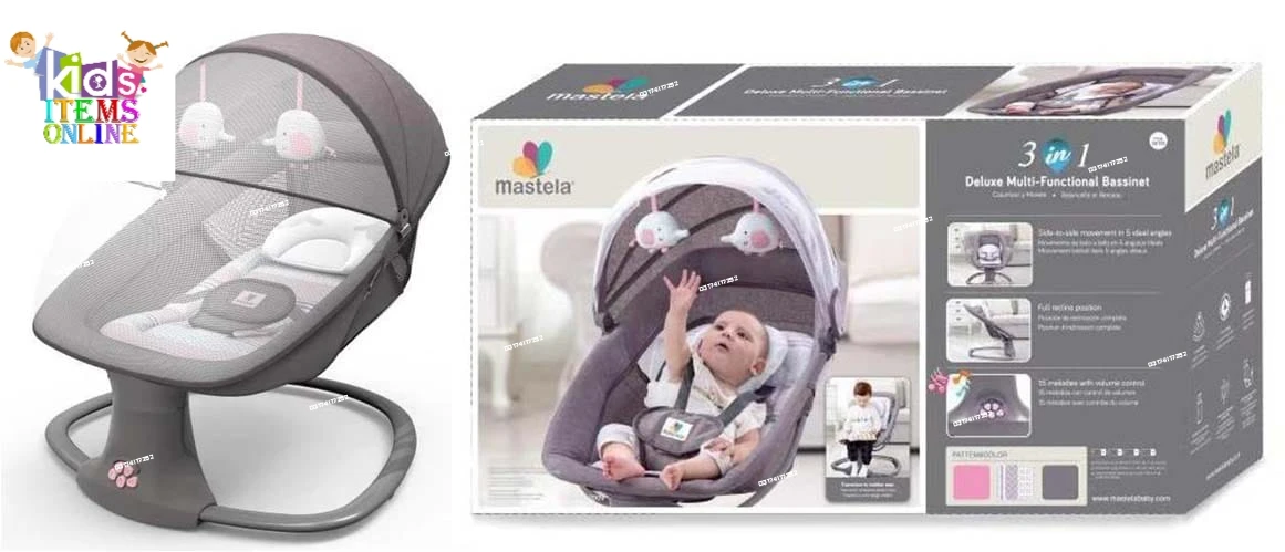 Mastela 3-in-1 Premium Electric Baby Swing, Rocker & Bassinet with Remote Control