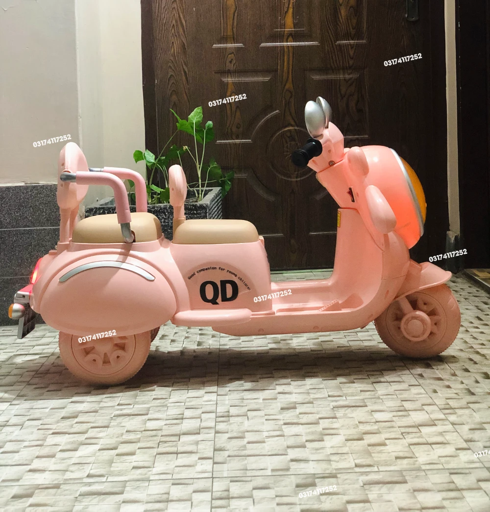Premium 3-Wheel Double Seater Kids Electric Vespa Scooter with Double Battery
