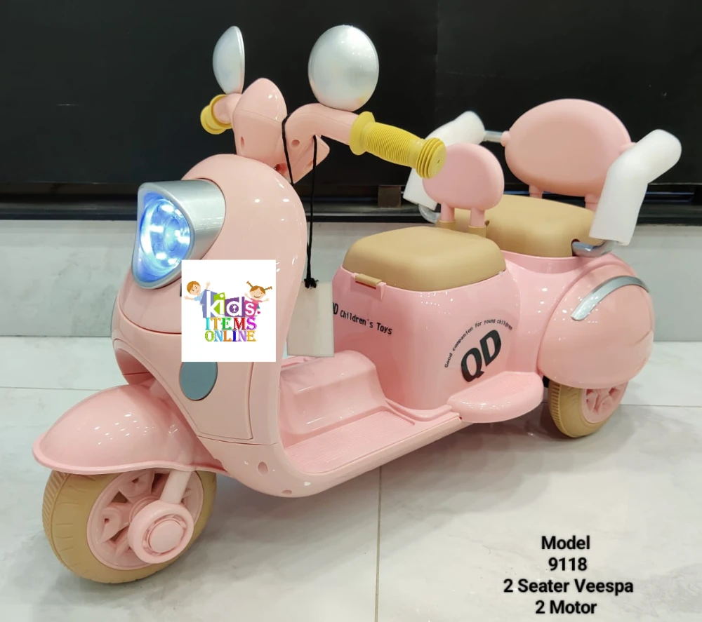 Premium 3-Wheel Double Seater Kids Electric Vespa Scooter with Double Battery