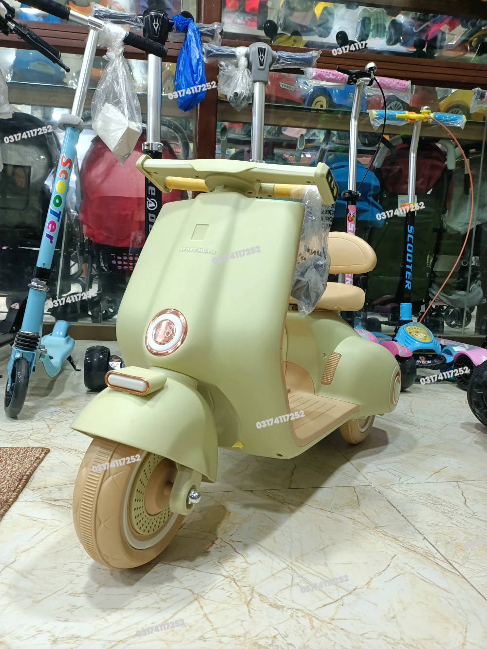 Premium Small Size Kids Electric Vespa Scooter with 6V4 Battery & LED Lights
